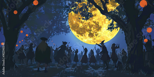 The Sabbat Celebration: Dancing Under the Moonlight in Honor of the Old Gods - Imagine a scene where witches gather for a sabbat celebration, dancing and chanting under the light of the full moon