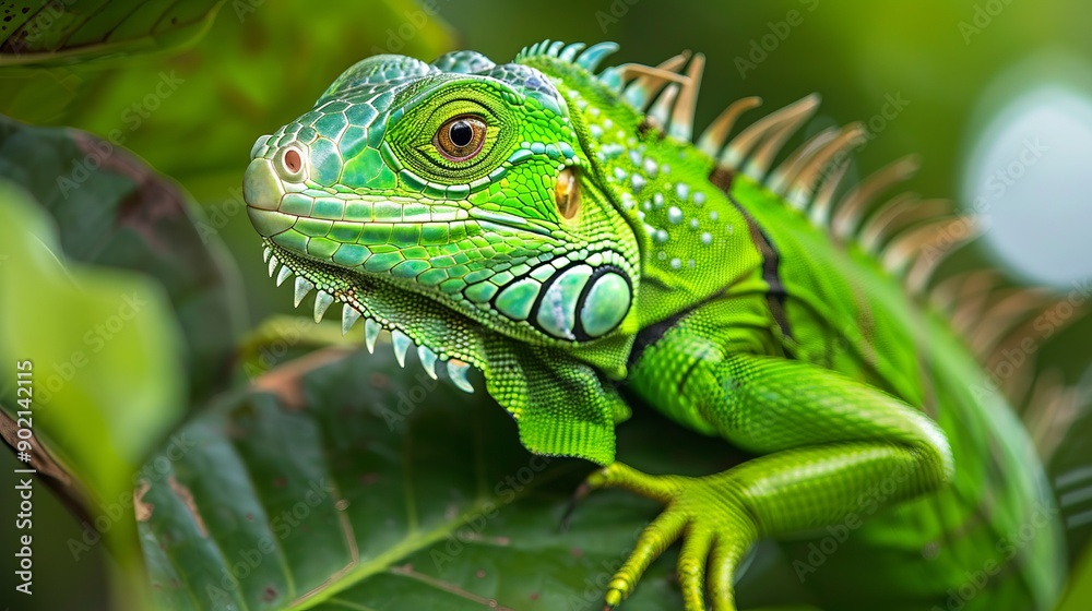 Portrait of green iguana. Exotic iguana. Mauritius island, Africa Portrait of green iguana. Exotic iguana. Mauritius island, Africa