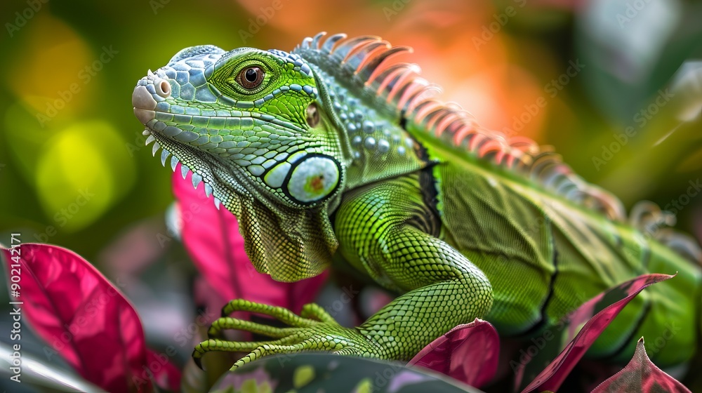 Fototapeta premium Portrait of green iguana. Exotic iguana. Mauritius island, Africa