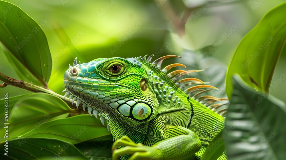 Fototapeta premium Portrait of green iguana. Exotic iguana. Mauritius island, Africa