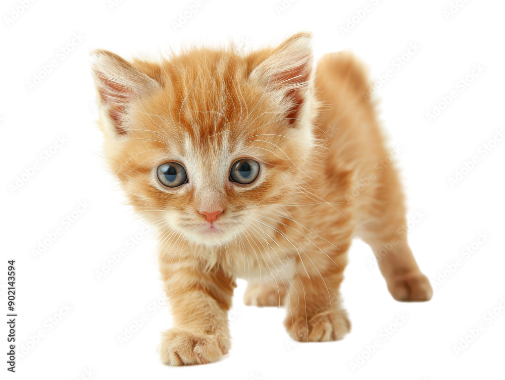 Playful Orange Kitten Walking on White Background Playful Orange Kitten Walking on White Background