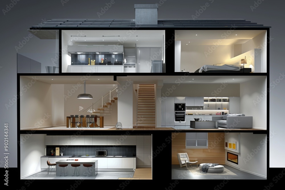 Modern open concept house with Wi Fi connectivity showcasing contemporary design and smart home technology Modern open concept house with Wi Fi connectivity showcasing contemporary design and smart home technology