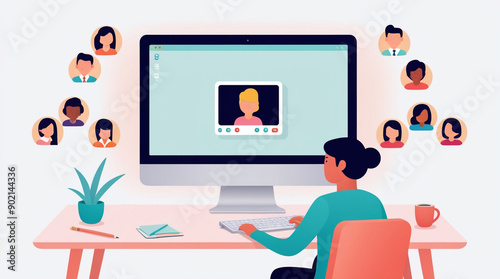 Working from home. Modern vector illustration concept icon of the home office.