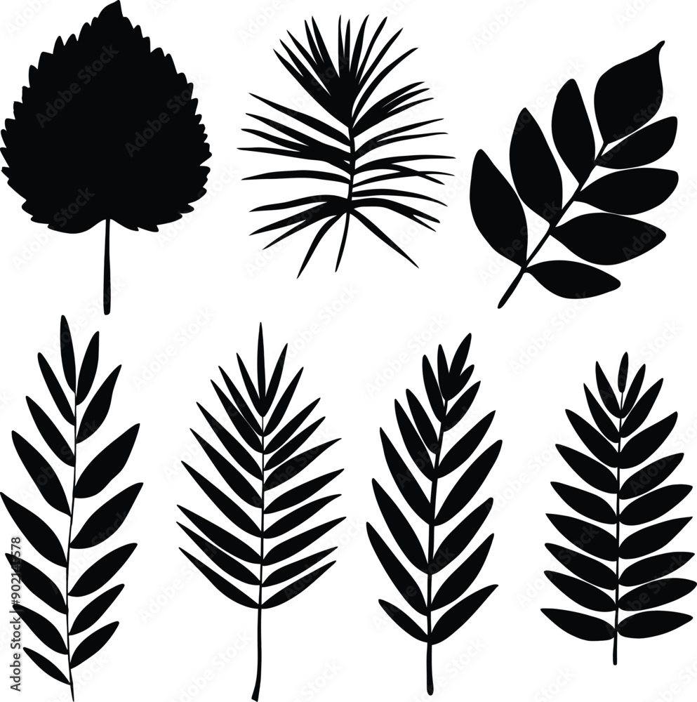Fototapeta premium Leaf silhouette black and white vector 