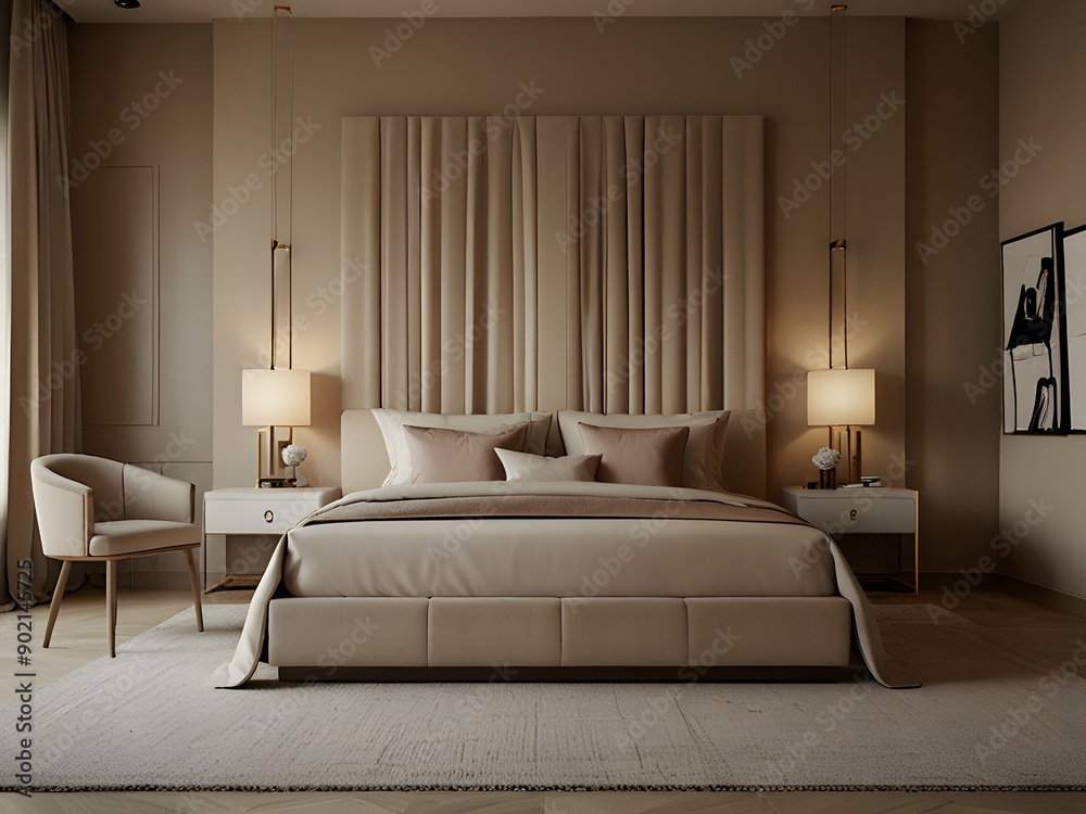 Stylish Bedroom in Calm Beige Colors Stylish Bedroom in Calm Beige Colors