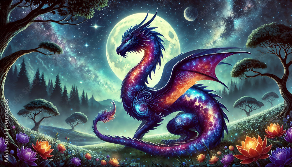 Mystical Dragon with Cosmic Details Under Moonlit Sky, Fantasy Background, Wall Art, 4K Wallpaper, Frame TV Art Mystical Dragon with Cosmic Details Under Moonlit Sky, Fantasy Background, Wall Art, 4K Wallpaper, Frame TV Art