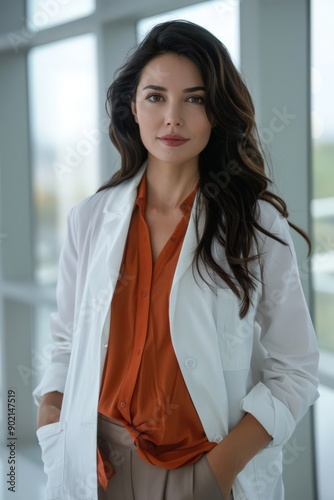 Professional Woman in White Coat and Orange Blouse Free Download Professional Woman in White Coat and Orange Blouse - GFXLoad
