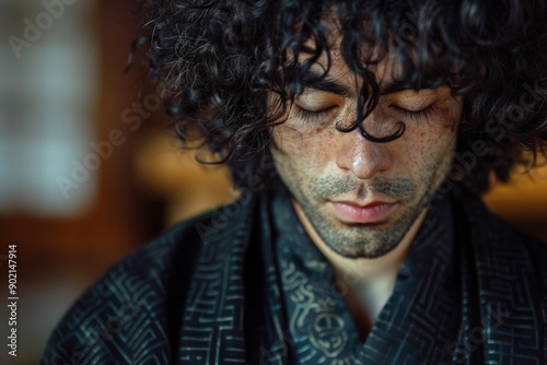 Meditating Man in Traditional Robe