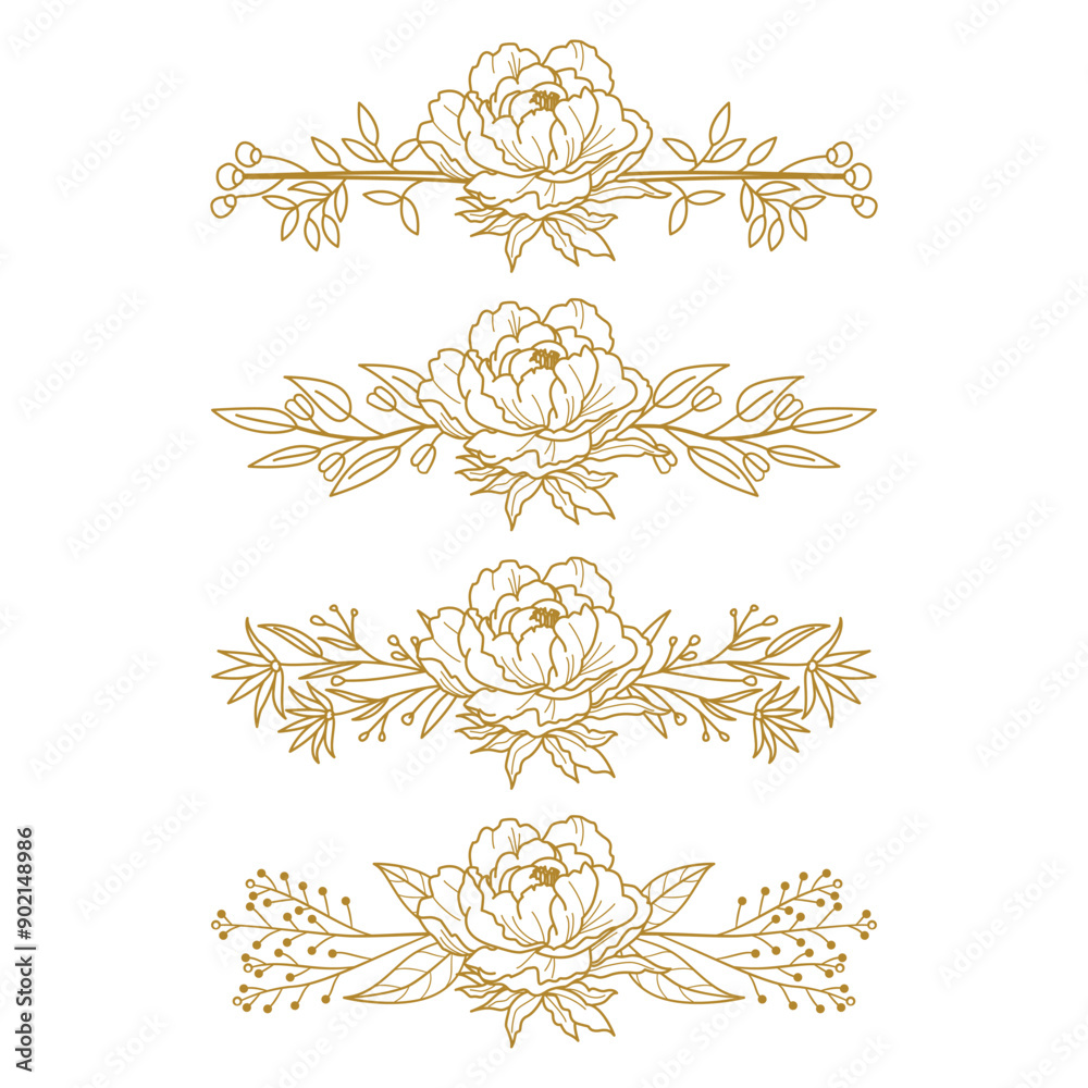 Naklejka premium The Blooms Greenery Floral Foliage Ornament Corner Text Separator Elegance Frame for Invitations