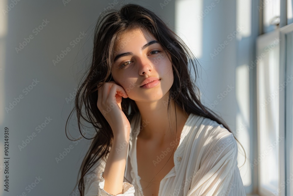 Fototapeta premium Contemplative Woman in Soft Light