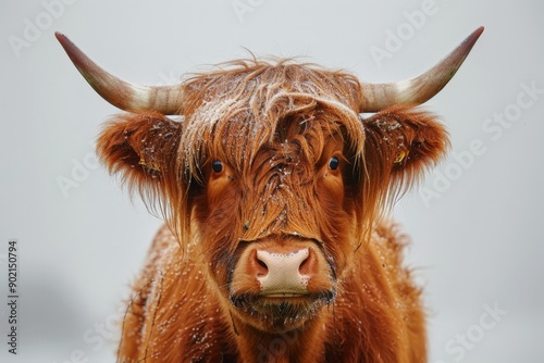 Majestic Long-Haired Bull with Large Horns