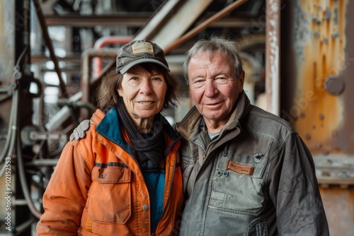 Elderly Couple Posing in Industrial Setting