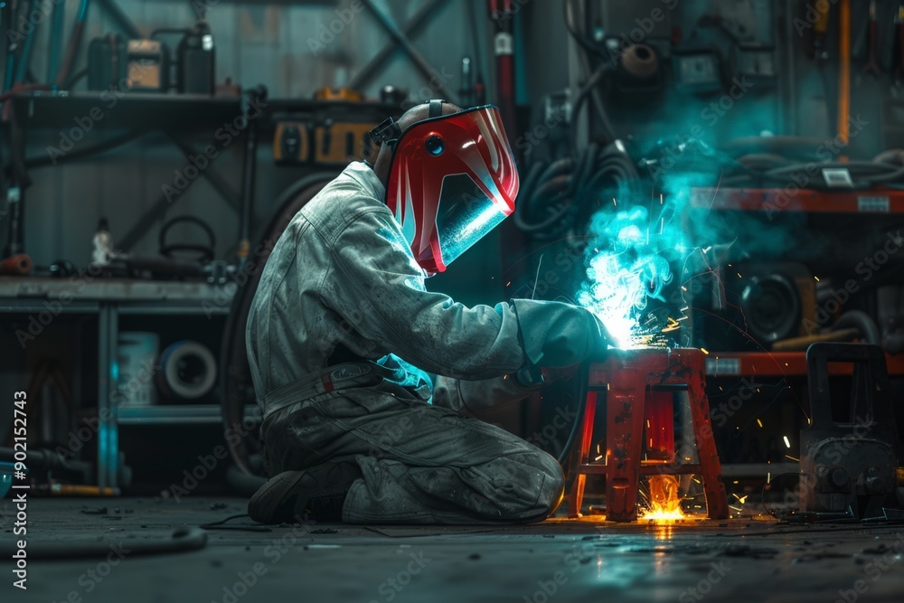 Welder's Focus: Bright Sparks in Industrial Workshop Welder's Focus: Bright Sparks in Industrial Workshop