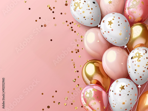 Elegant Birthday Card with Gold and Silver Balloons