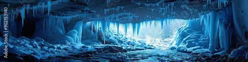 The Eisriesenwelt Ice Cave in Austria: A Frozen Wonderland of Ice Formations - Visualize a scene where the Eisriesenwelt Ice Cave reveals its stunning ice formations photo