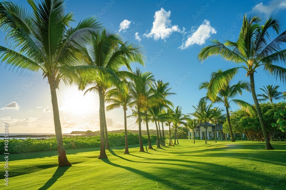 Sunlit Beachfront Resort with Palm Trees Sunlit Beachfront Resort with Palm Trees
