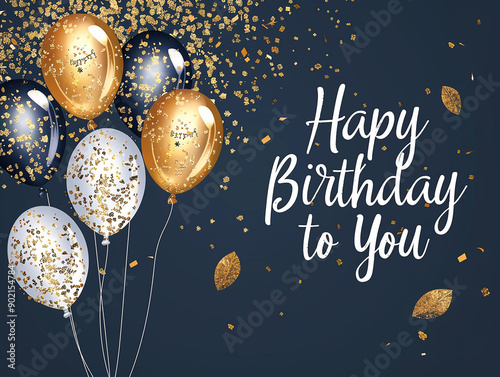 Elegant Birthday Card with Gold and Silver Balloons