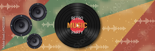Night music party, dance club, music festival retro style banner vector design template