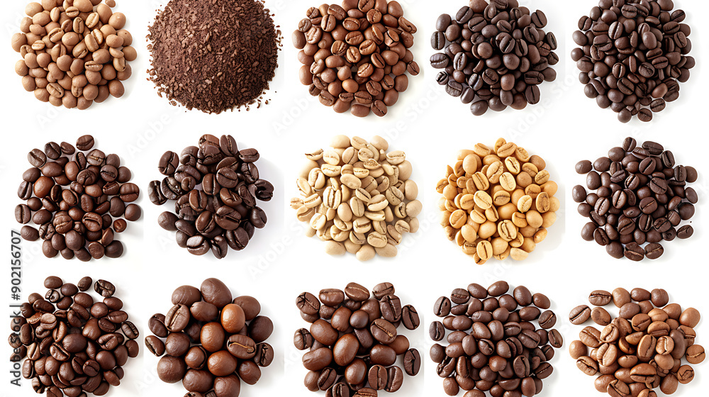 Set of fresh roasted coffee beans isolated on white background. Set of fresh roasted coffee beans isolated on white background.