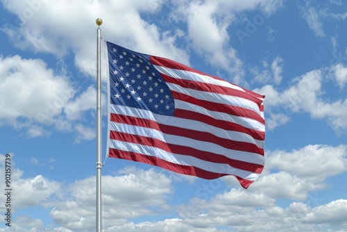 American Flag Waving in the Sky on a Cloudy Day