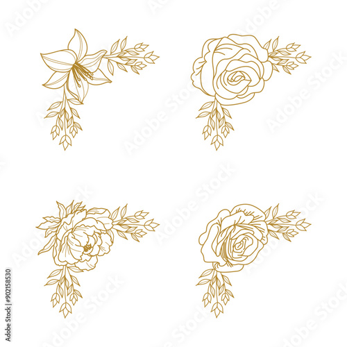 The Blooms Greenery Floral Foliage Ornament Corner Text Separator Elegance Frame for Invitations