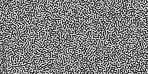 Turing reaction diffusion monochrome seamless pattern with chaotic motion. Linear design with biological shapes. Organic lines in Memphis. abstract truing organic wallpaper background. 