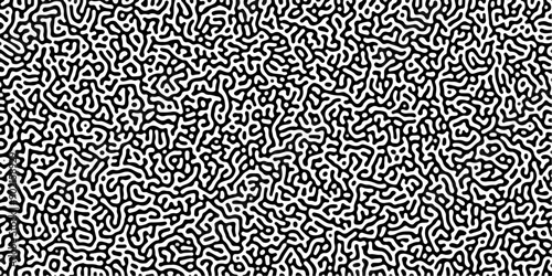 Turing reaction diffusion monochrome seamless pattern with chaotic motion. Linear design with biological shapes. Organic lines in Memphis. abstract truing organic wallpaper background.	