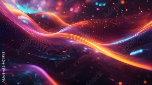 A colorful, abstract image of a wave with a purple and orange line