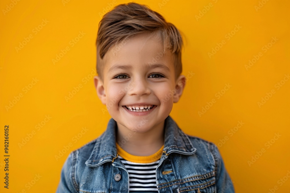 Happy Young Boy Smiling Against Yellow Wall Happy Young Boy Smiling Against Yellow Wall