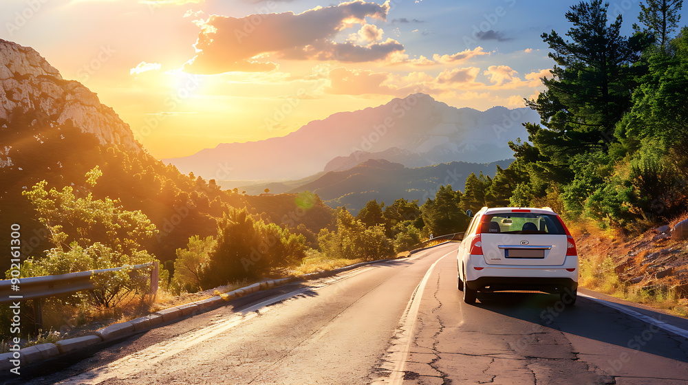 rental car in spain mountain landscape road at sunset rental car in spain mountain landscape road at sunset