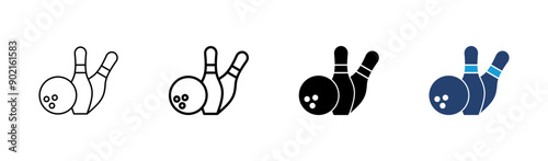 Bowling icon set. bowling ball and pin icon. bowling pins