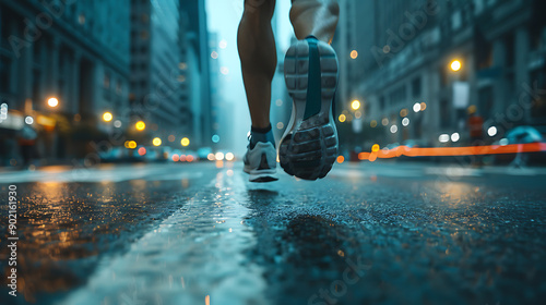 marathon runner legs running on city street