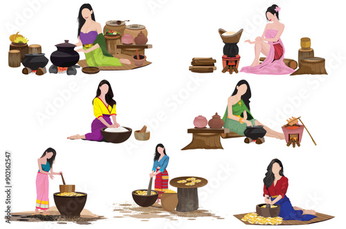 A young woman working in a traditional rural lifestyle.isolated on white background vector design