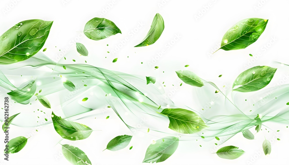 flying green leaf with wind wave illustrations flying green leaf with wind wave illustrations