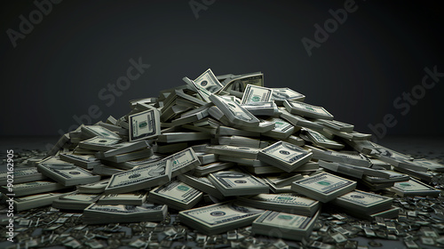 big pile of money american dollar bills without shadow 3d photo