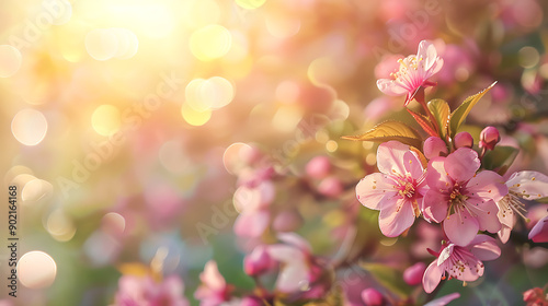 Art  Spring border background with pink blossom