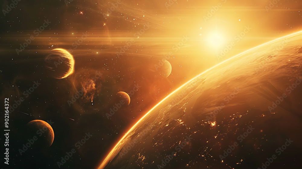 Obraz premium Sunrise over group of planets in space