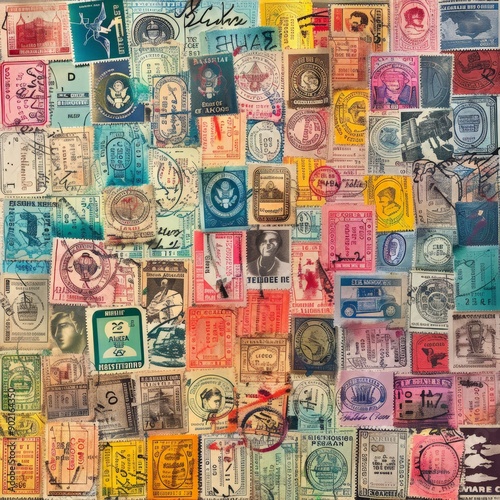 Vintage Postage Stamp Collection: Colorful Travel Memories