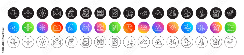 Buying house, Inclusion and Lamp line icons. Round icon gradient buttons. Pack of Sale bags, Group, Voting ballot icon. Pre-order food, Security lock, Hdd pictogram. Vector Buying house, Inclusion and Lamp line icons. Round icon gradient buttons. Pack of Sale bags, Group, Voting ballot icon. Pre-order food, Security lock, Hdd pictogram. Vector