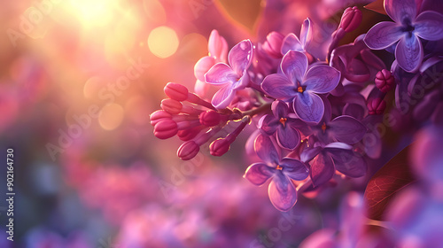 Purple lilac flowers blossom in garden, spring background photo