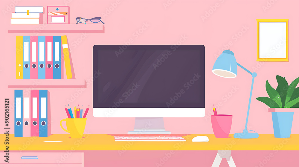 Stylish workplace with laptop computer and office supplies Stylish workplace with laptop computer and office supplies