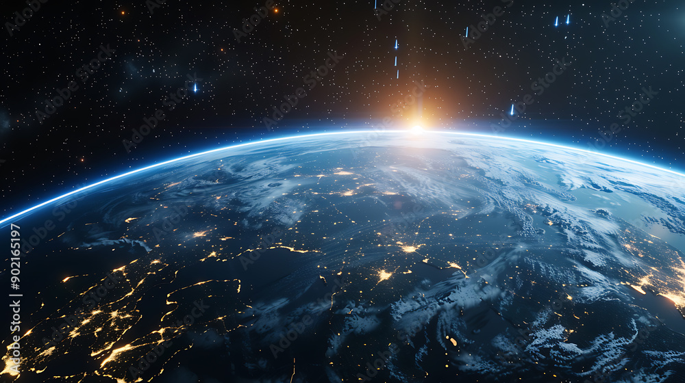 Obraz premium Planet earth from the space at night . 3d render