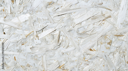 Particle pressed wood panel osb oriented strand board texture background in light white cream grey color