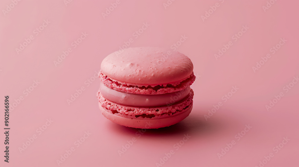 Pink French macaroon in center on pink background Pink French macaroon in center on pink background