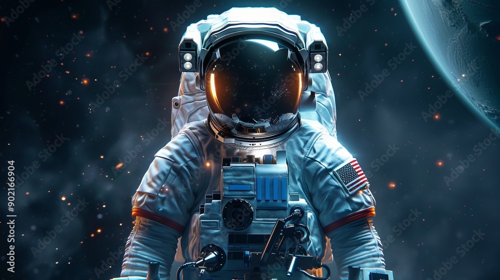 Futuristic Astronaut Exploring the Cosmos: A Journey Through the Galaxy with Earth in the Background