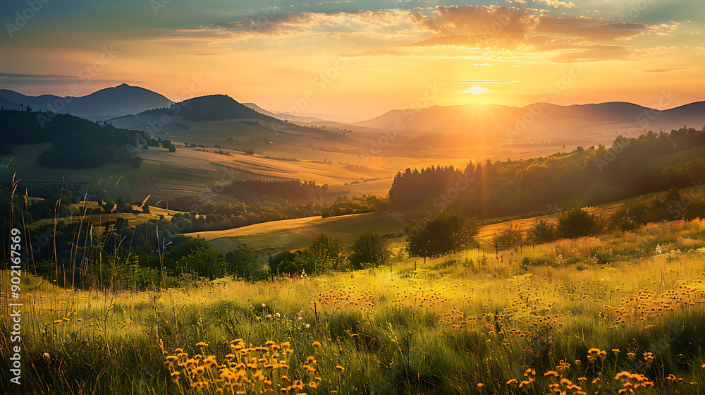 Mountain valley during sunrise. Natural summer landscape in Slovakia Mountain valley during sunrise. Natural summer landscape in Slovakia