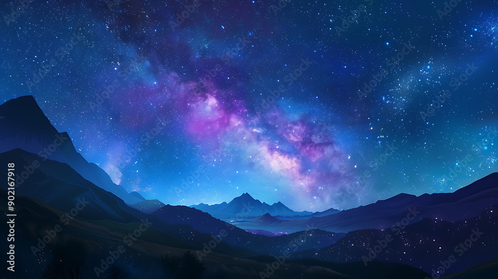 Landscape with Milky way galaxy. Night sky with stars. Landscape with Milky way galaxy. Night sky with stars.