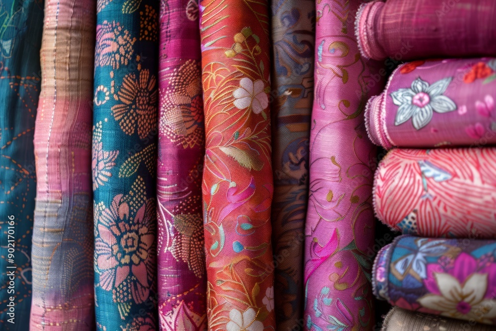 Vibrant Floral Patterned Fabric Rolls Vibrant Floral Patterned Fabric Rolls