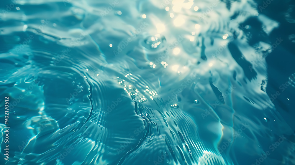 Blue water surface with bright sun light reflections, water in swimming pool background Blue water surface with bright sun light reflections, water in swimming pool background