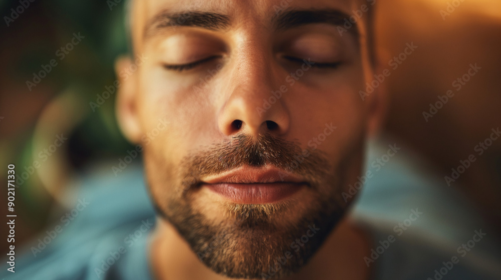 Man with closed eyes enjoying a moment of calm and relaxation. Close-up portrait capturing tranquility and peace Man with closed eyes enjoying a moment of calm and relaxation. Close-up portrait capturing tranquility and peace